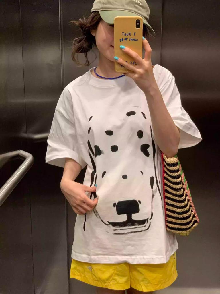 2025 Summer Women's Heavyweight Cotton Straight Shoulder Loose Half Sleeve T-Shirt