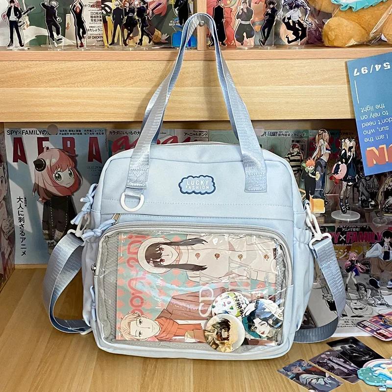 Market-6 Japanse Preppy Stijl Schouder Crossbody Tas Nieuwe Nylon Schooltassen voor Tienermeisjes Transparante Itabag Rugzakken Ita Tas Only Bag NO Badges blauw