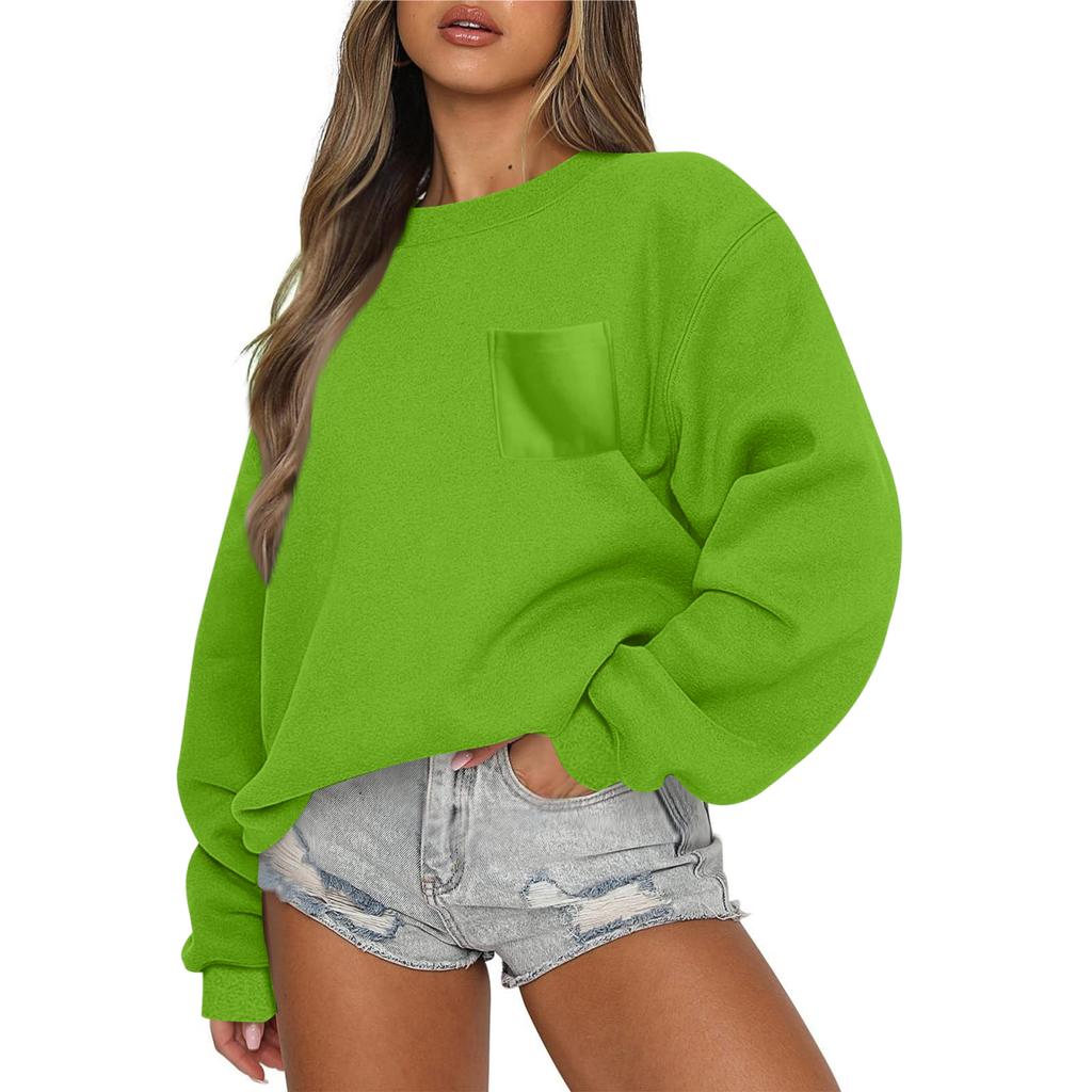 Women's Casual Fashion Round Neck Long Sleeve Sweatshirt With Pockets