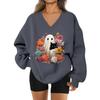 Women's V-neck Dropped Shoulder Halloween Print Sports Sweatshirt Top