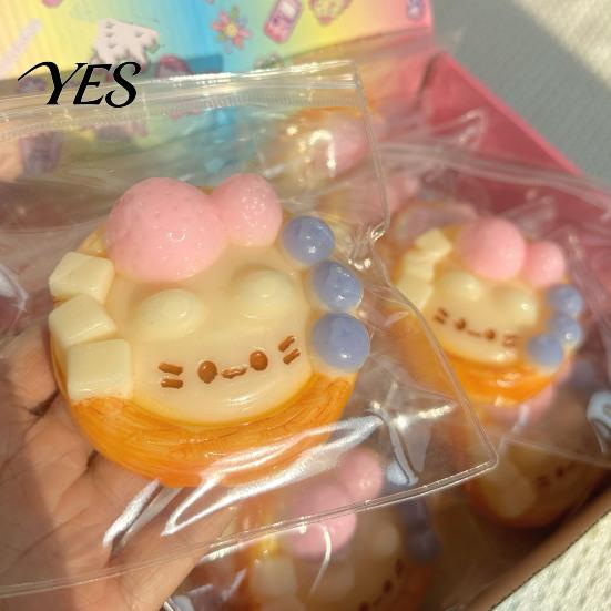 Fake Egg Tart Toy Kitten Squeeze Toy, Stress Relieving Cartoon Healing Ball Soft Stretchy Food Fidget Portable Sensory