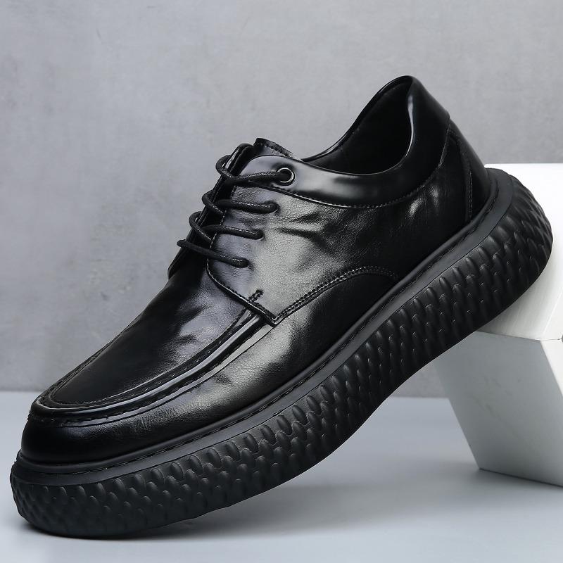 Light luxury high-end men's shoes autumn and winter new trendy shoes leather breathable thick sole heightening business casual leather shoes