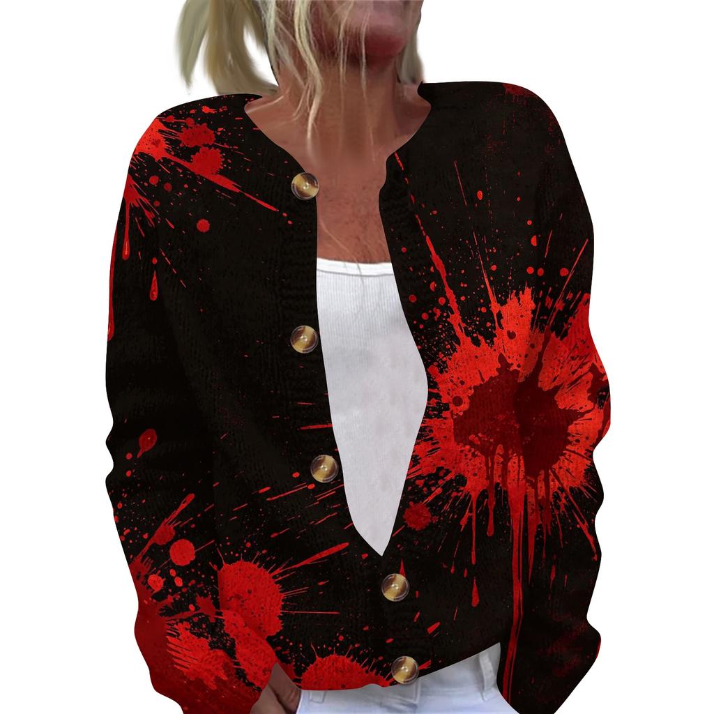 Womens Halloween Knit Cardigan Button Up Sweater Long Sleeve Open Front Lightweight Casual Outerwear for Fall and Winter