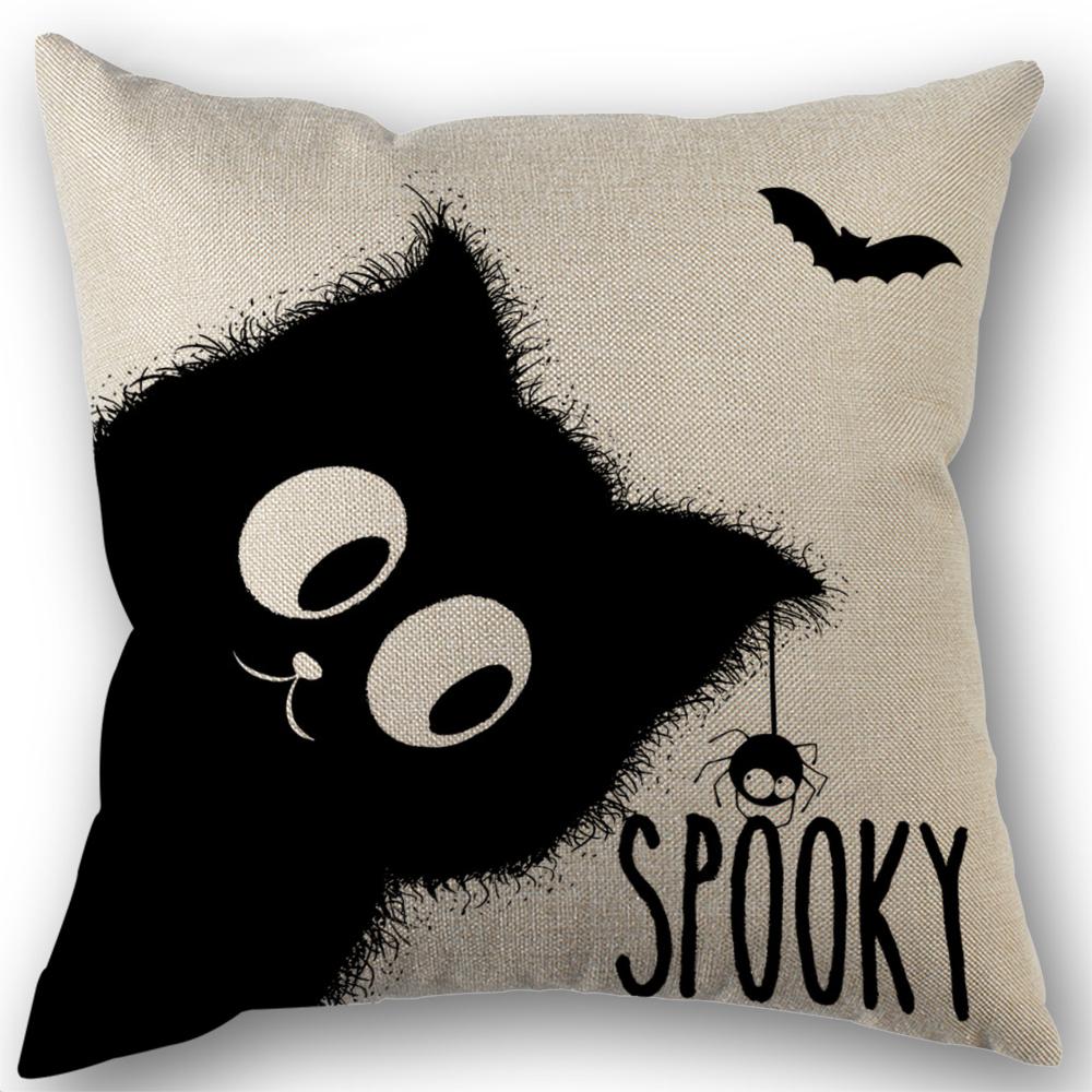 Halloween Decor Pillow Case 45x45 Pillow Cover Funny Pumpkin Ghosts Black Cat Print Cushion Cover Home Decorations Holiday Gifts