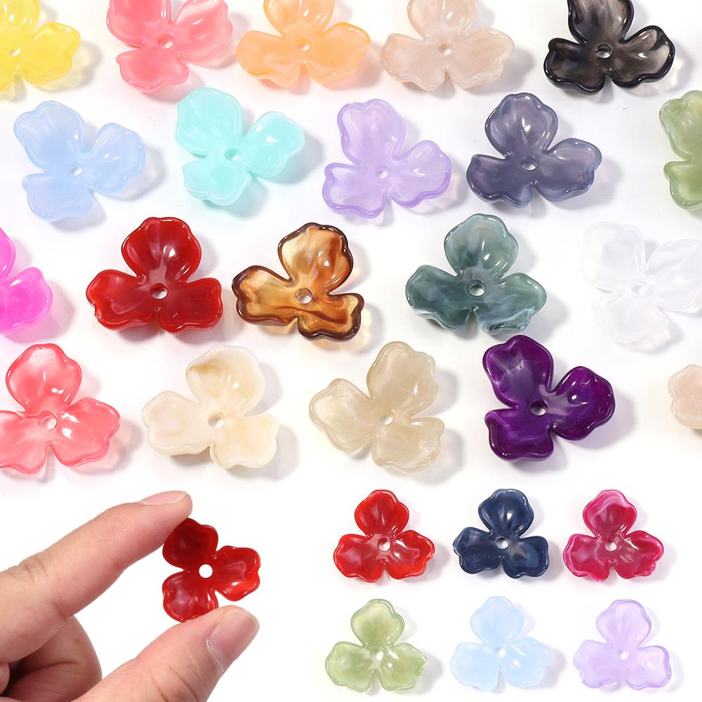 10pcs/lot Colorful Flower Acrylic Spacer Beads Three Petal Flower Loose Bead Caps For DIY Charms Earrings Necklace Accessories