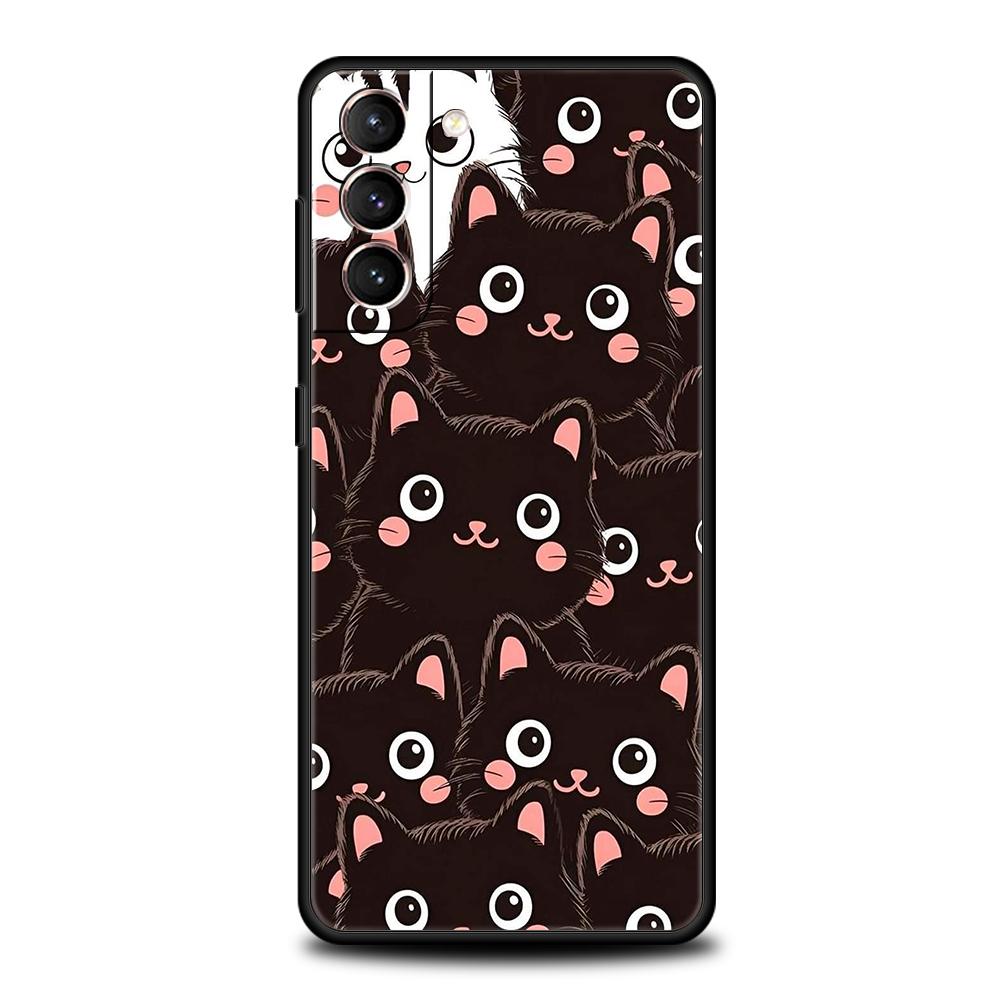 Phone Case Cover for Samsung Galaxy S25 Edge S24 S23 S22 S20 S21 FE Ultra S10 Plus 5G Soft TPU Cute Black Cats Kawaii Creative