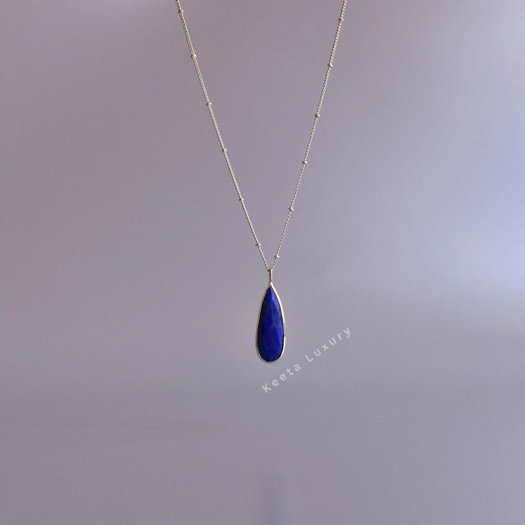 Natural Lapis Lazuli Long Necklace Sterling Silver Feminine Necklace for Women Teardrop Healing Crystal Daily or Occasional Wear Jewelry