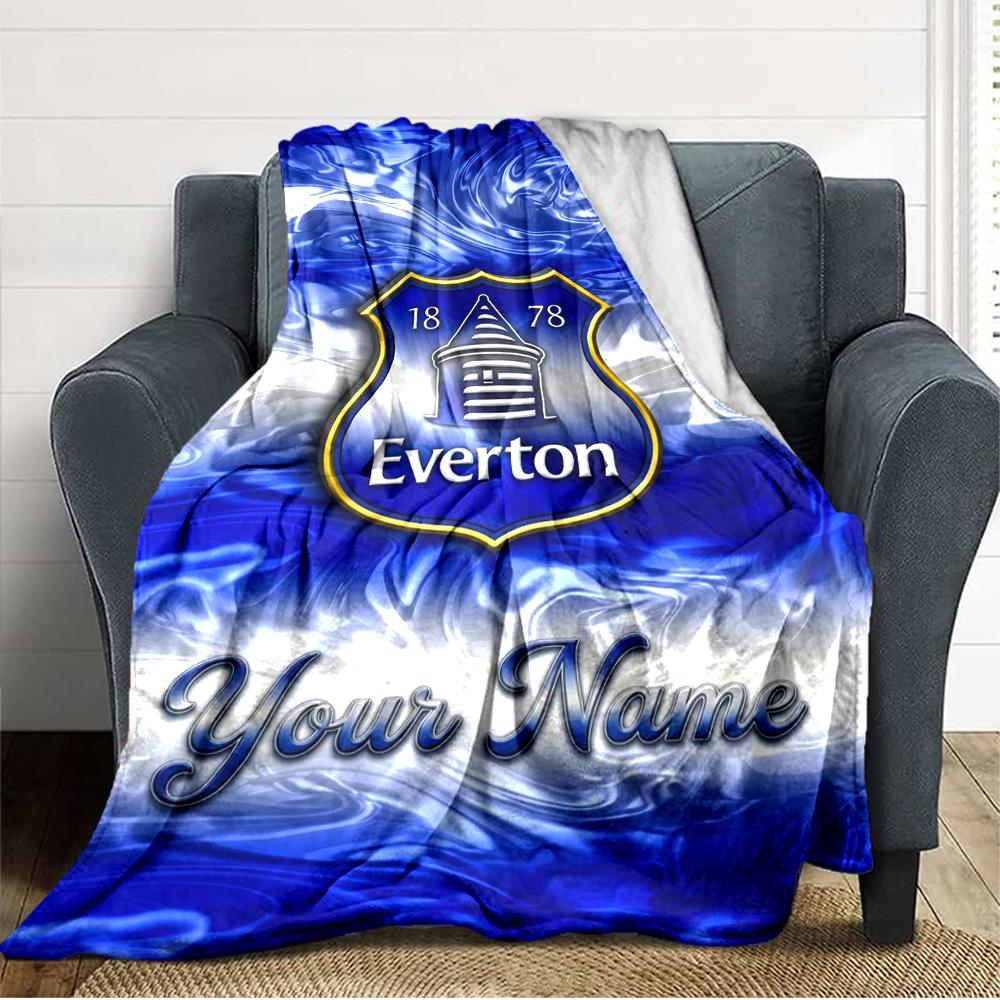 Name Custom Everton FC Print Flannel Blanket High Quality Warm Comfortable Cover for All Seasons Perfect for Gifts Home Decor