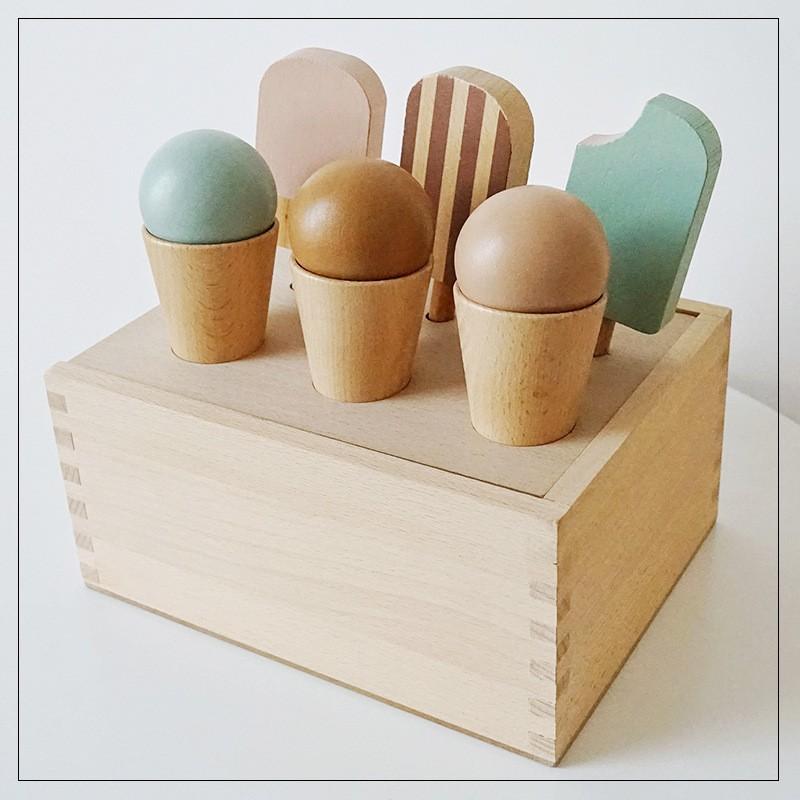 

Wooden play house primary color popsicle cone ice cream wooden box simulation kitchen dessert cut boys and girls toys