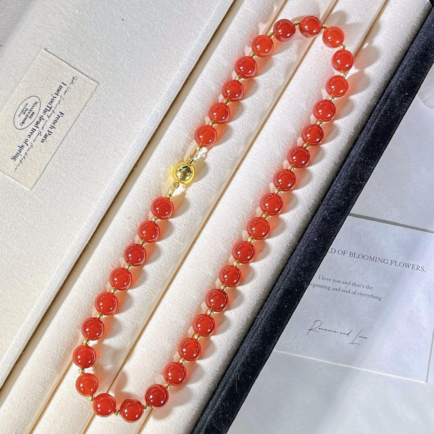 10Mm Pigeon Blood Red Natural Ice Transparent Chalcedony Agate Collarbone Chain Necklace