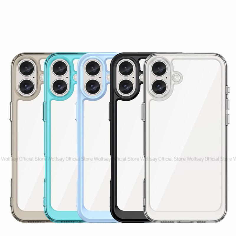 For iPhone 16 Case For Apple iPhone 16 Cover Cases Luxury Clear PC Shockproof Silicone Protective Phone Back Cover For iPhone 16