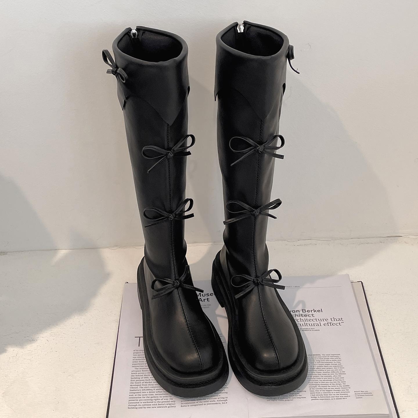 

Brown Retro British Platform Boots Women s Boots 2025 New Autumn Maillard Skinny Knight Boots 35 чёрный