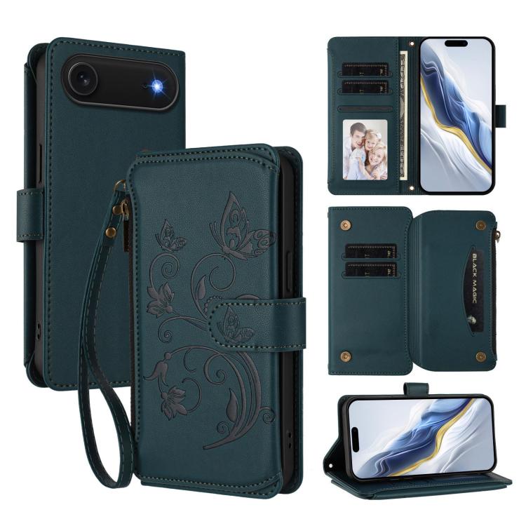 Butterfly Love Flower Multi-card Zipper Wallet Leather Phone Case