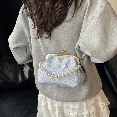 Pearl Hand Bag Summer Fashion Clip Women's Bag Butterfly Niche Design Versatile Single Shoulder Messenger Gold Bag