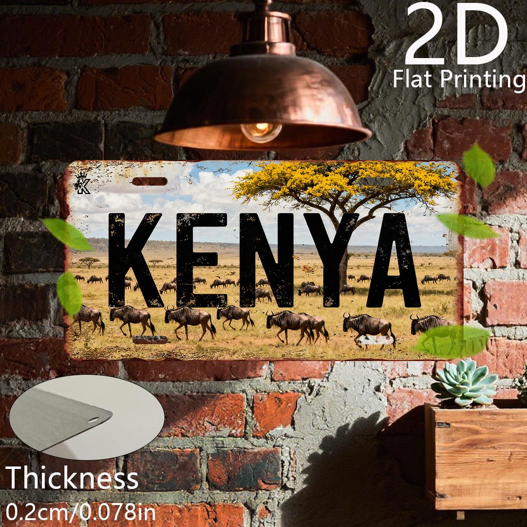 Vintage African KENYA Savanna Wildlife Scenery Wildebeest Acacia Tree License Plate D Flat Aluminum Tin Sign Wall Art Decor f 15x30cm(5.9x7.8inch)