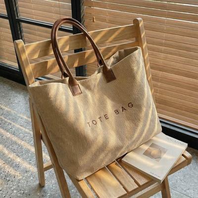 New Korean Style Letter Tote Bag Stylish Simple Tote Bag Corduroy Shoulder Bag Suitable For Class Commuting Versatile Casual Bag