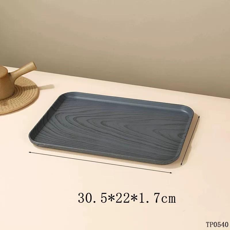 PP Wood Grain Plastic Serving Tray - Rectangular, Food Grade, Round Edges, Commercial Bread Plate.