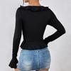 European and American women's clothing spring and summer ins fashion slim-fitting ruffle edge short long-sleeved t-shirt y2k top