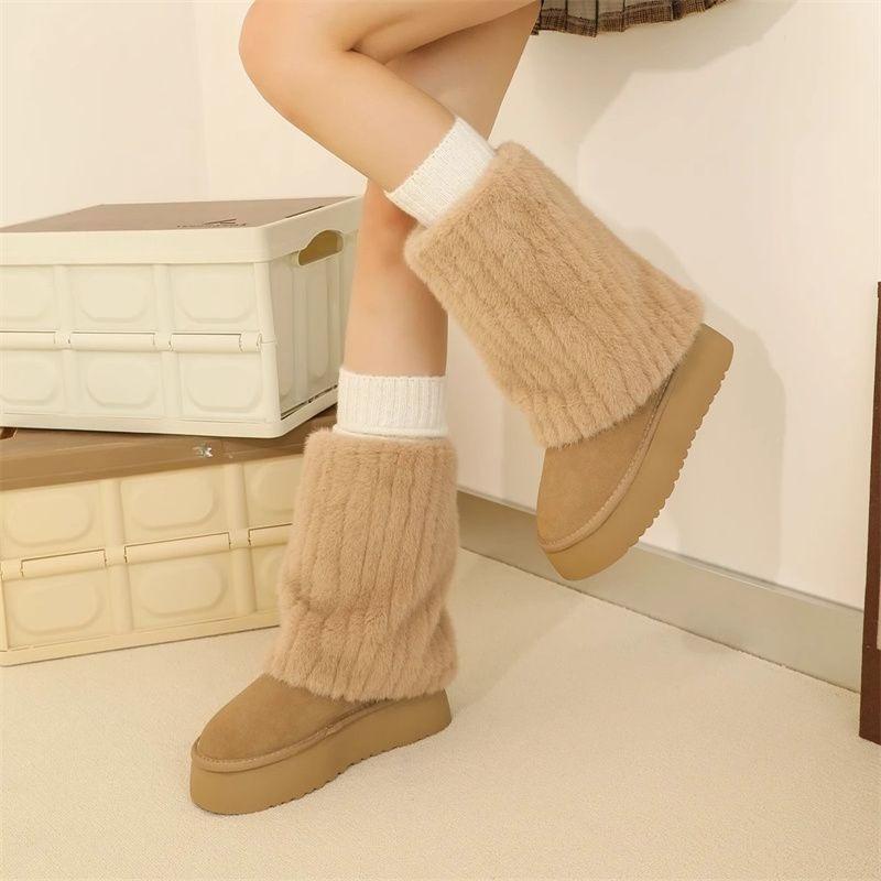 Fashion Mid Calf Large Size Warm Round Toe Platform Plush Women's Snow Boots Winter Fashion 2025 Trend Y2k Novelty on Offer Ladies Shoes
