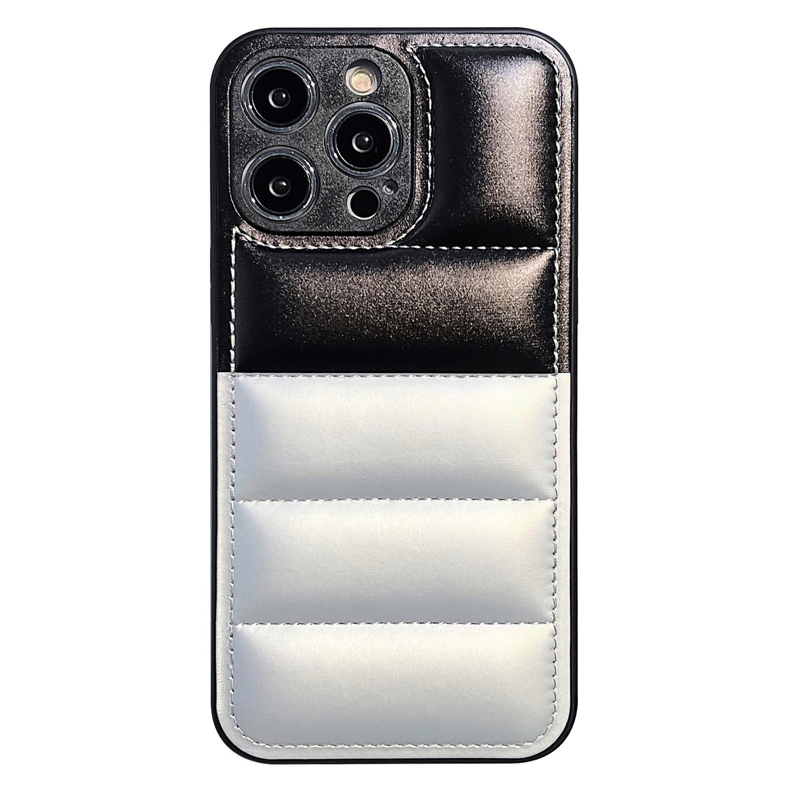 

For iPhone 16 Pro Max Case Anti-Scratch Down Jacket PU Leather+TPU Phone Cover Silver