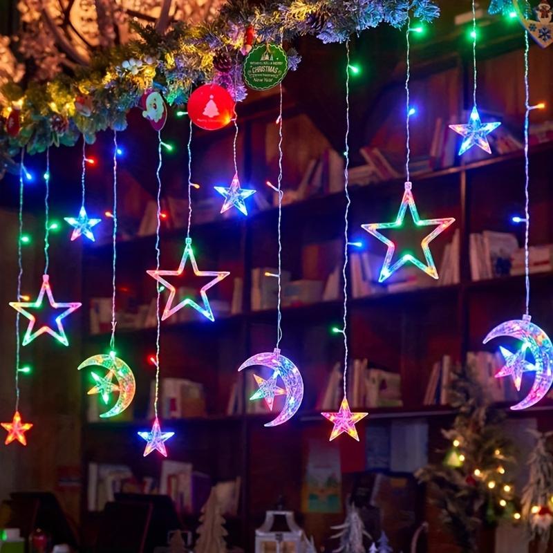 1 Set LED Fairy Curtain Lights - Star and Moon Design Hanging Decor - Battery Operated (3 AA Not Included) - Perfect Gift for Home Decor Lovers