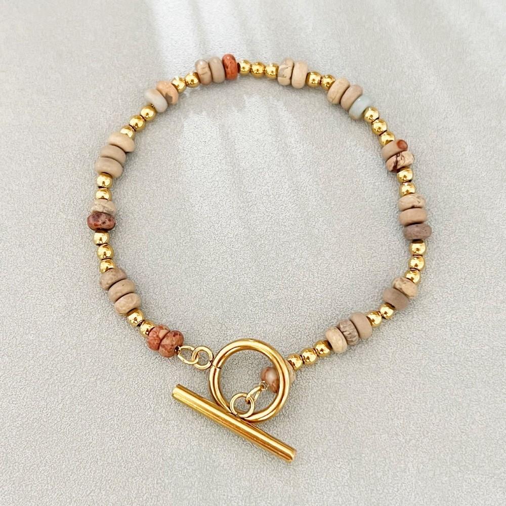 Adjustable Natural Stone Chain Bracelet Handmade OT Ring-clasps Bracelet  Party Style F