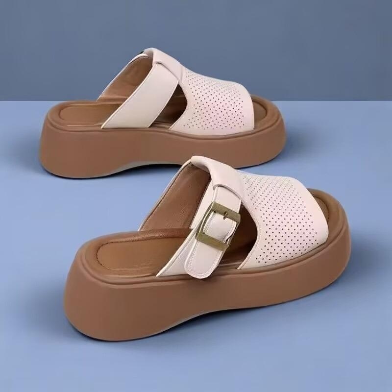 Fashion Summer New Woman's Open Toe Wedges Hollow Out Slipper Soft Sole Non Slip Breathable Home Slipper Outdoor Beach High Heel Slipper