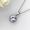 Round Center Stone Micro Pave Halo Pendant Women Cable Link Chain Clavicle Necklace