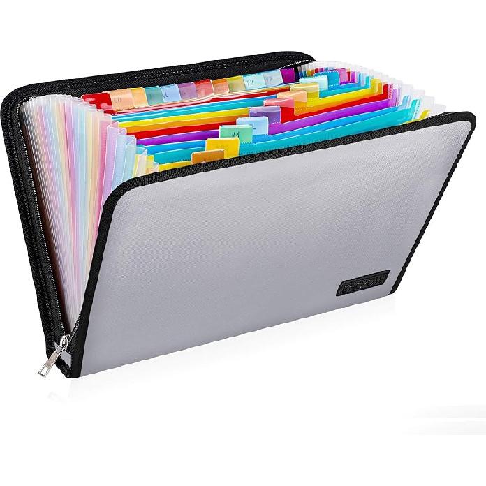 ENGPOW Expanding File Folder, Fireproof File Organizer with 25 Colored Pockets,Labels,Zipper Closure,Fireproof and Water Resistant Safe Storage for