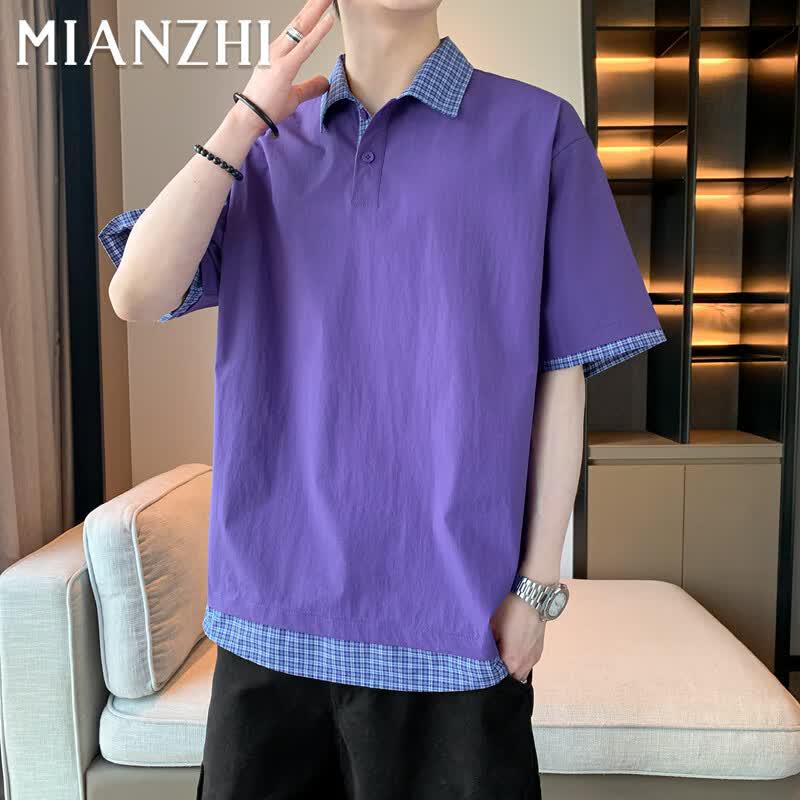 Men s Faux Two-Piece Polo Short Sleeve T-Shirt XL
