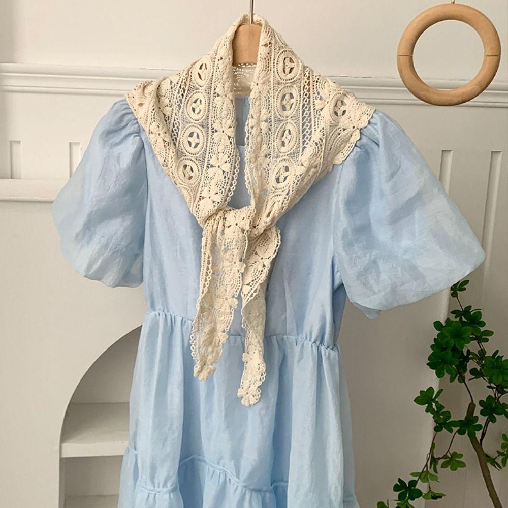 White Lace Triangle Scarf Fake Collar Flower Scarves Elegant Hip Scarf  Female