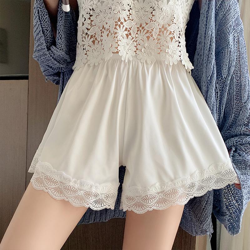 Women's 2026 Ice Silk Lace Safety Shorts - Anti-Exposure, No Roll Edge, Plus Size, Summer Thin Base Shorts
