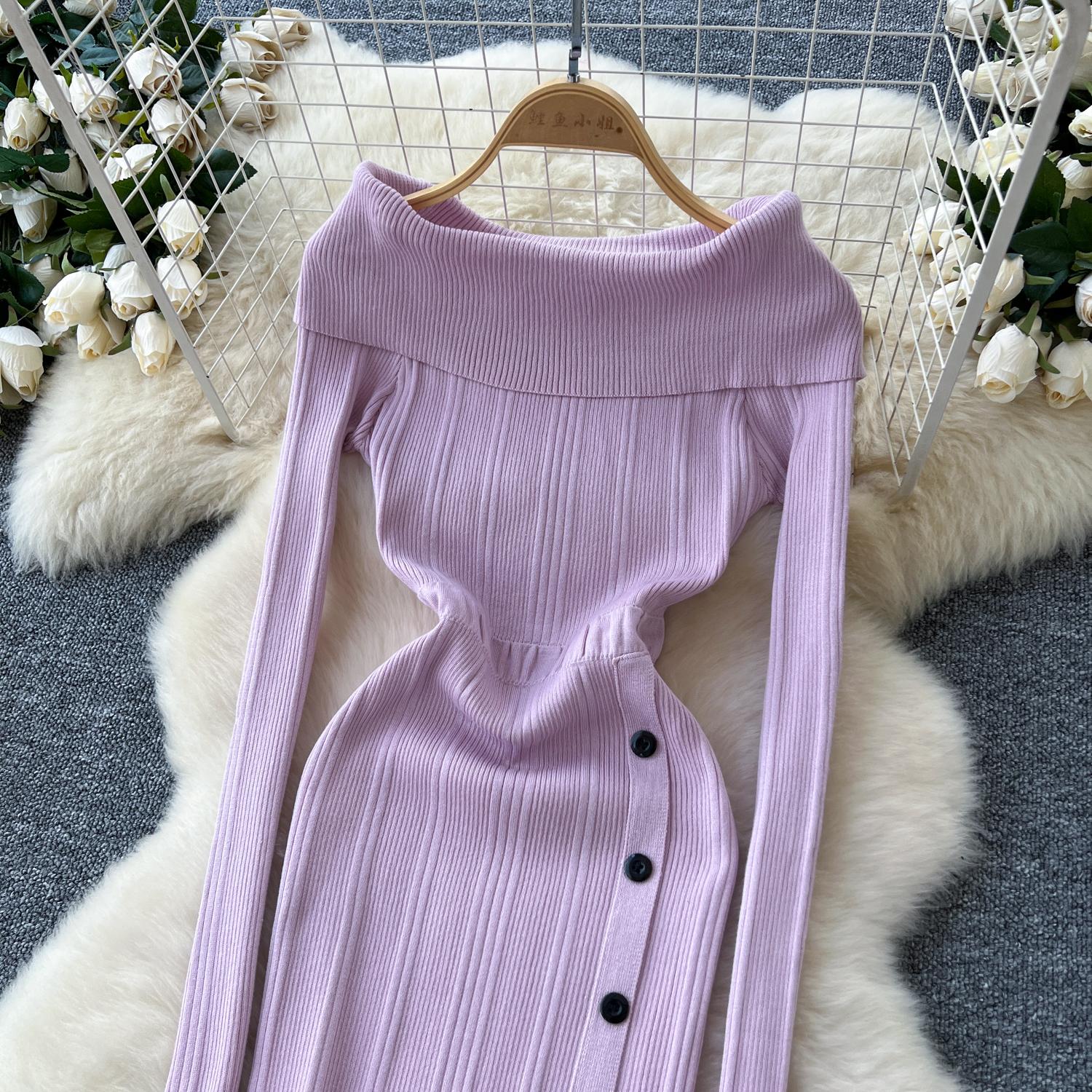 Трикотажные длинные платья для женщин с вырезом-лодочкой и открытыми плечами — фото 6