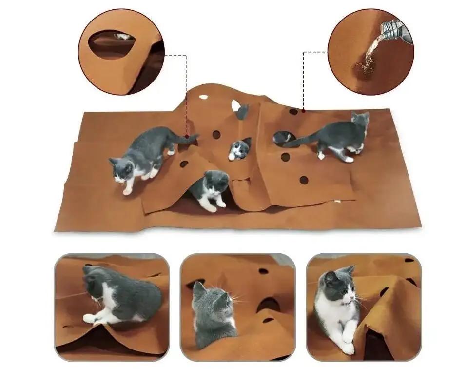 

1 шт. Товары для питомцев Коврик-тоннель для кошек Игровая площадка для питомцев Коврик для тренировки ловкости кошек Игрушка для кошек Коврик для жевания Коврик для копания Коврик для кошачьего туалета Товары для кошек 120x90x3cm коричневый