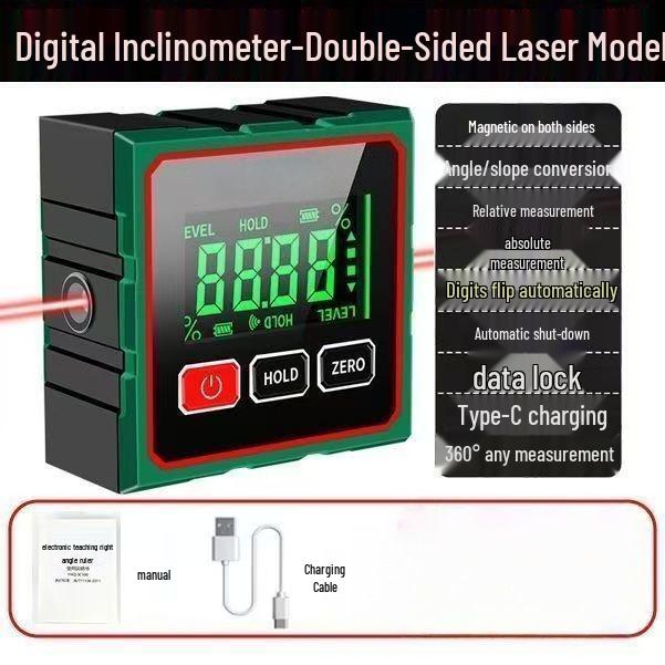 High-Precision Digital Inclinometer with Magnetic Display and Mini Protractor Level