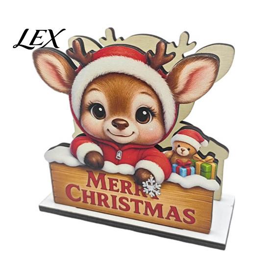 Christmas Kitchen Decor Wooden Napkin Holder, Gingerbread Man And Deer Design, Holiday Party Countertop Organizer Decorative Vertical Paper