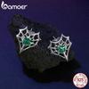 BAMOER Solid 925 Sterling Silver Halloween Spider Web Earrings for Women Hypoallergenic Stud Earrings Birthday Jewelry Gift