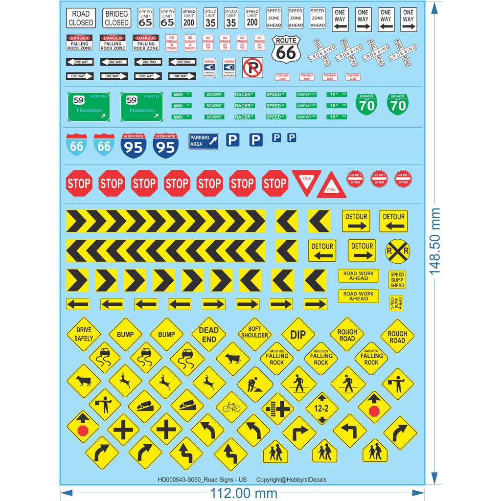 Road Signs - US - 1/14 1/16 1/18 1/24 1/43 1/48 1/50 1/64 1/160 - Water Decal - Waterslide, 1/14