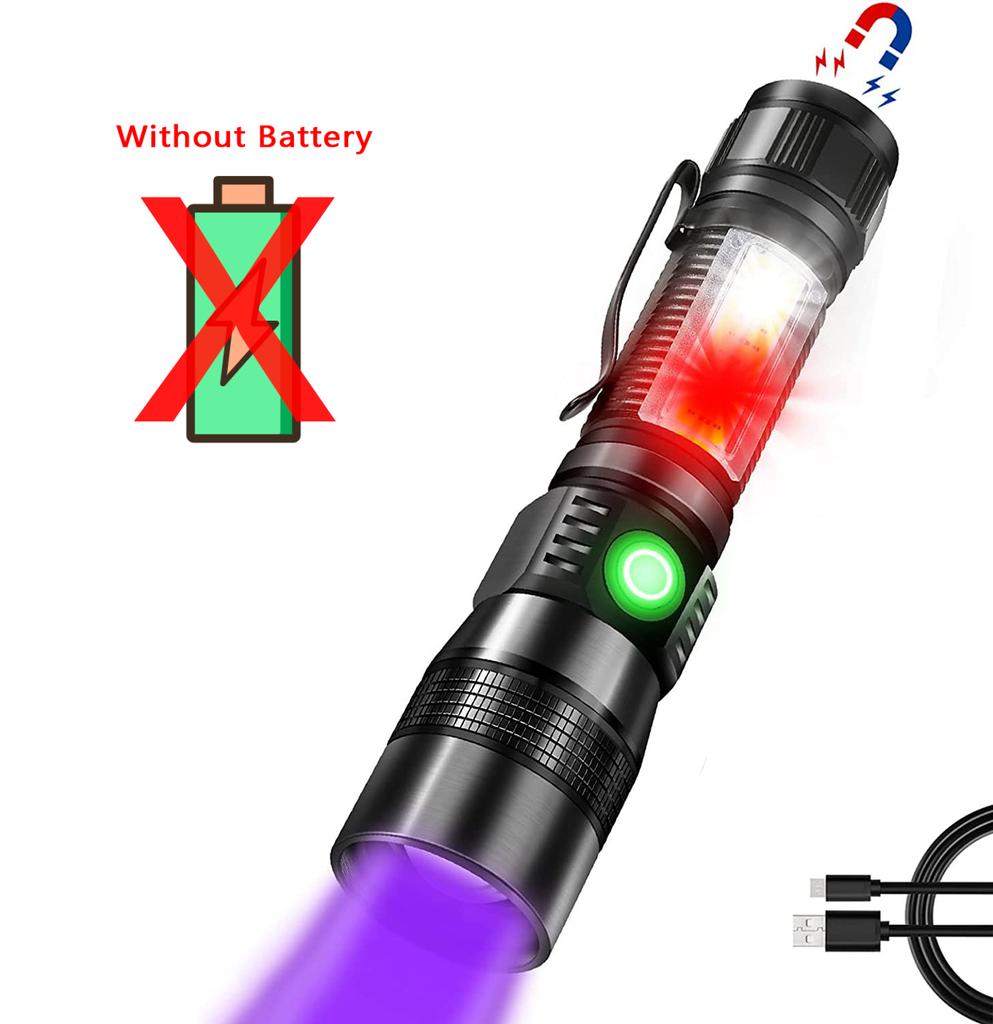 3in1 LED Flashlight UV Flashlight with 1200Lumen LED Light,Magnetic LED Torch with COB Sidelight,Zoomable,Waterproof for Camping