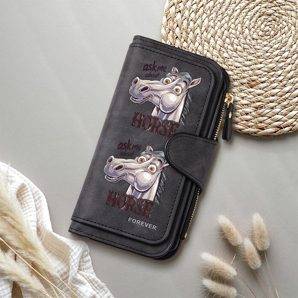 Funny Cartoon Horse Print Wallet Fashion Casual Large Capacity Long Purse for Women Men Daily Use Gift for Horse Lovers