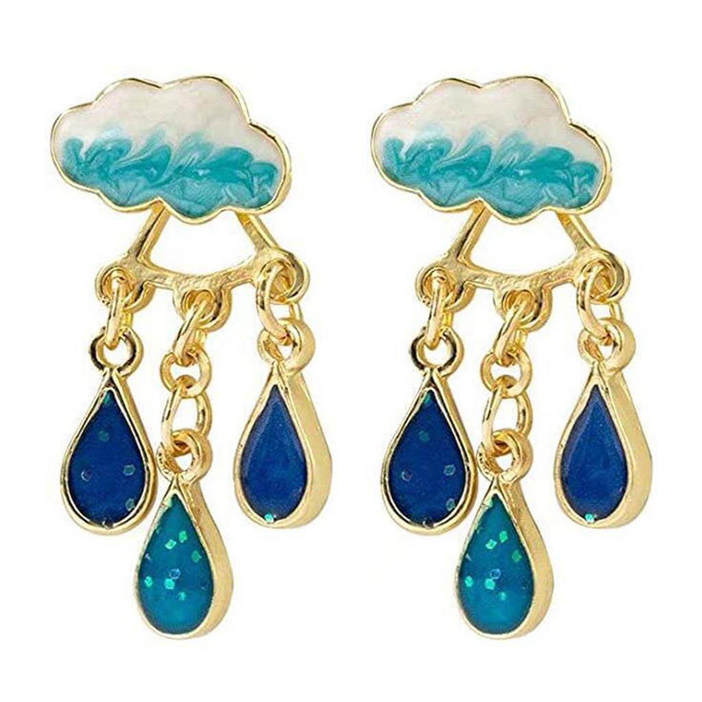 Stylish Cloud Shaped Earrings With Dangling Raindrop Crystals Dangle Earrings For Trendy Ladies' Accessory Collection