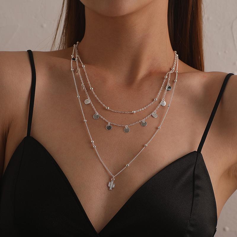 Neues 925er Sterlingsilber Mehrschichtiges Halsketten-Charme Geometrische Form Damen-Anhänger Choker Geburtstagsgeschenk Exquisiter Schmuck