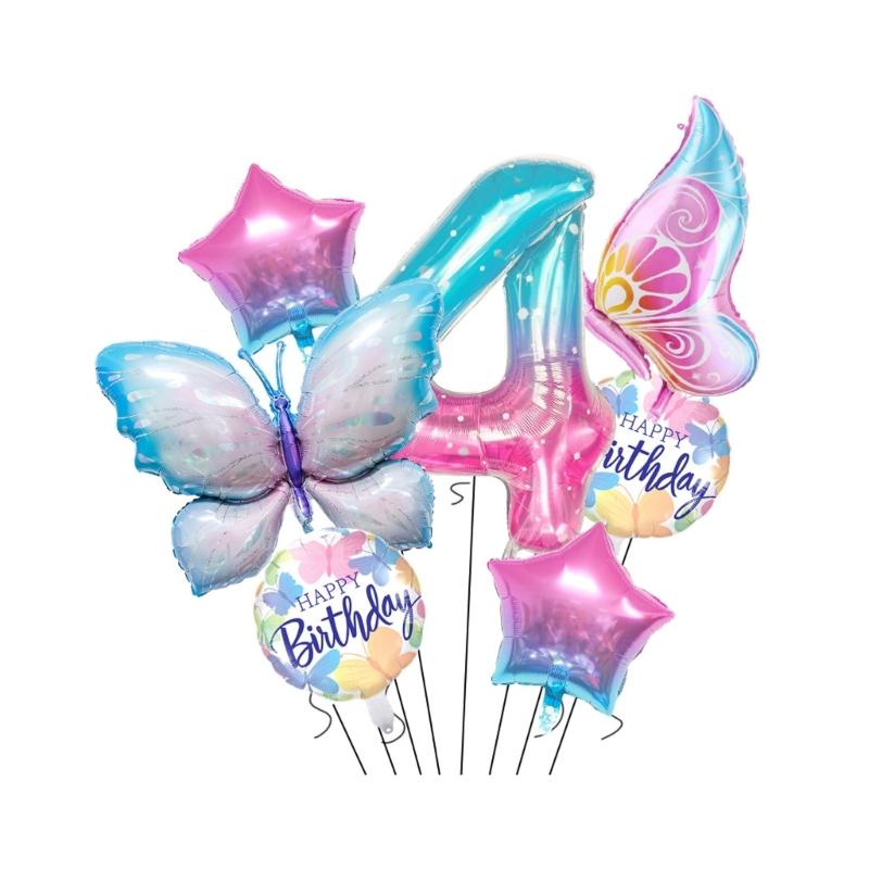 Butterfly Star Number Shape Balloon Set Sparkling Aluminum Foil Balloon For Birthday Celebration Party Photography Aid