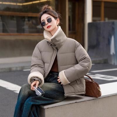 Lamb Wool Large Lapel Splicing Down Cotton-padded Clothes for Women's Winter New Casual Cotton-padded Clothes, Cotton-padded Jackets Are Thick.
