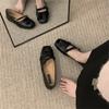Fashion French Shallow Single Shoe Women's 2025 Spring Autumn New Evening Flat Shoe Square Head Mixed Black Mary Sandals Polyurethane So