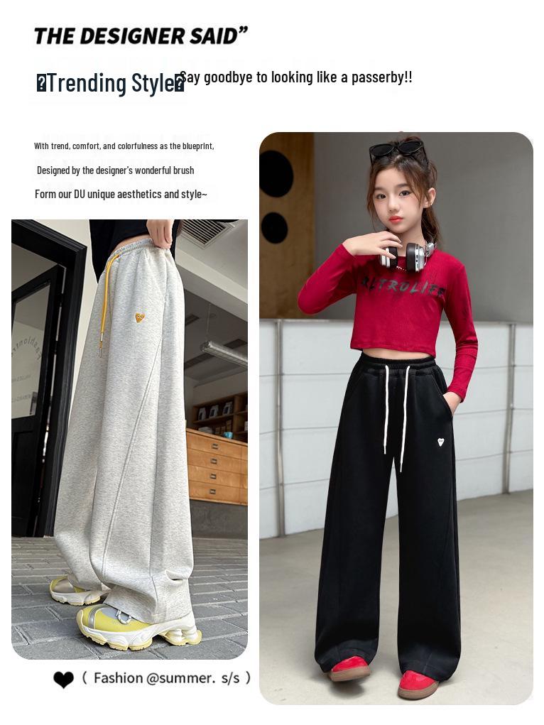 2025 Spring/Autumn Girls' Sports Sweatpants for Middle School Students - Casual Scimitar Pants