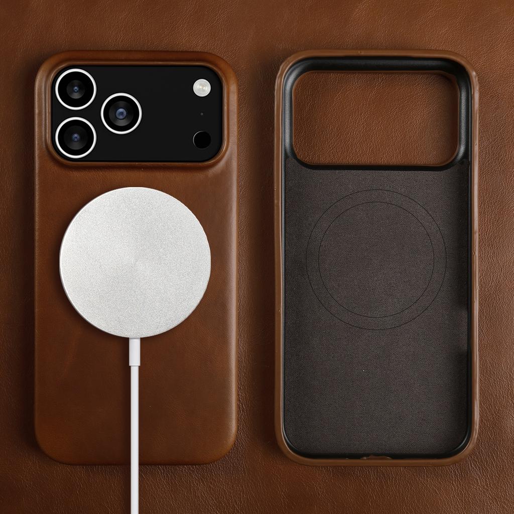 Vintage Oil Wax Full Covered Genuine Leather Case for Iphone 17 Pro Max 16 15 14 13 12 11 for Magsafe Magnetic Phone Cover Cases