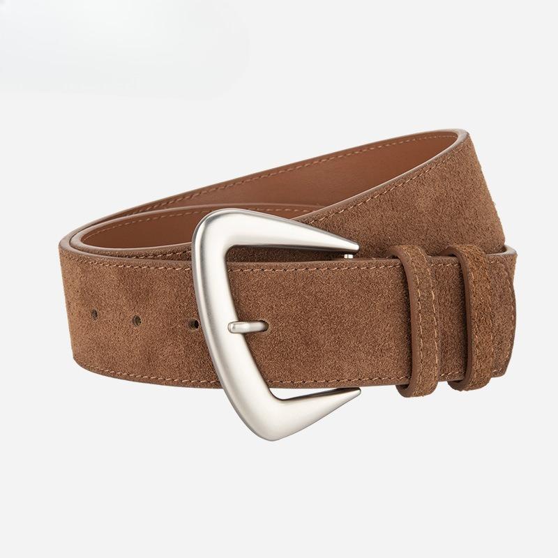 Irregular Retro Cowhide Suede Belt for Women Versatile Jeans Trousers Belt Genuine Leather Personalized Women's Belt