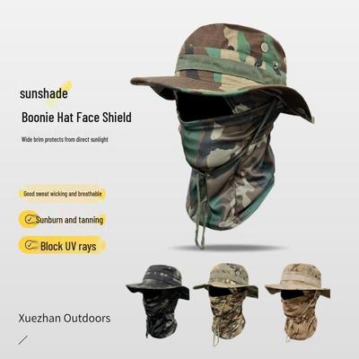 Camouflage Winddichter Fischerhut & Sonnenschutzmasken-Set für Outdoor-Aktivitäten
