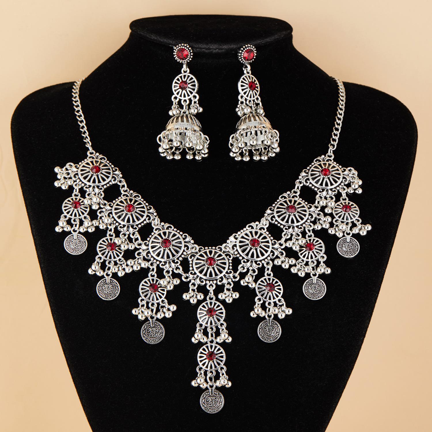 Exotic Tassel Flower Necklace & Earrings Jewelry Set кларет